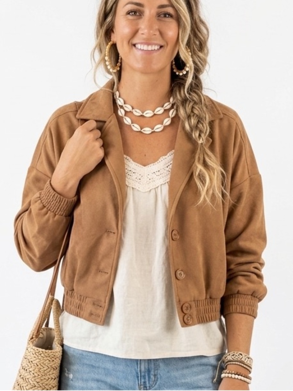 HYFVE Brown Crop Jacket Oversized Button Closure Streetwear Size Small